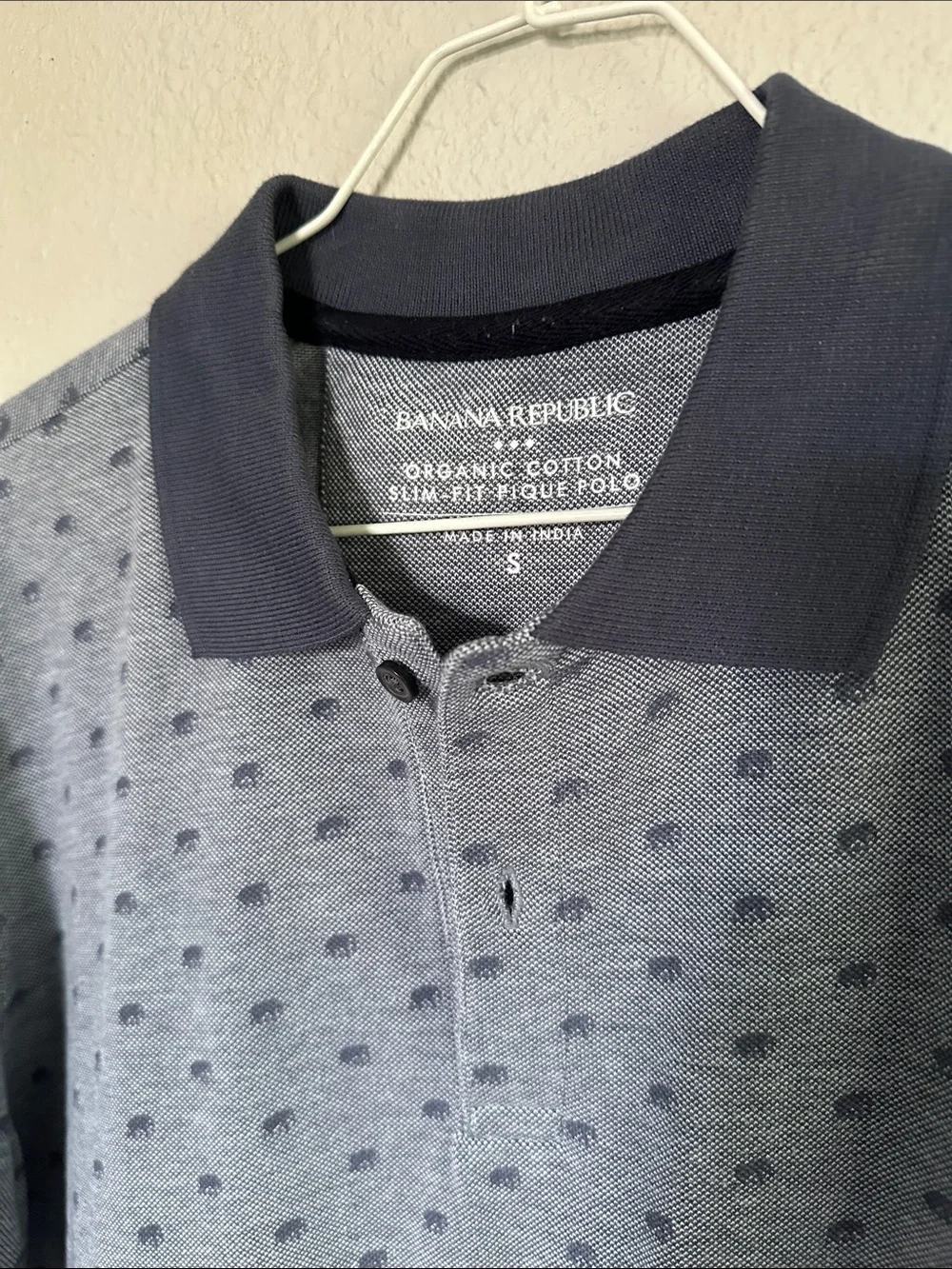 Banana Republic Men's Slim-Fit Heather Gray Polo with Navy Trim